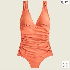 Solid Ruched One-Piece Swimsuit in Coral